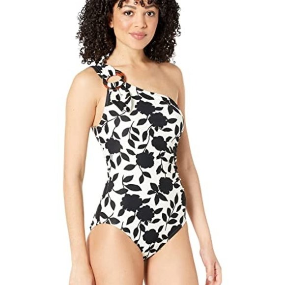 🖤Kate Spade🖤 Geranium Grove Buckle One Shoulder Swimsuit S~M - Picture 1 of 4